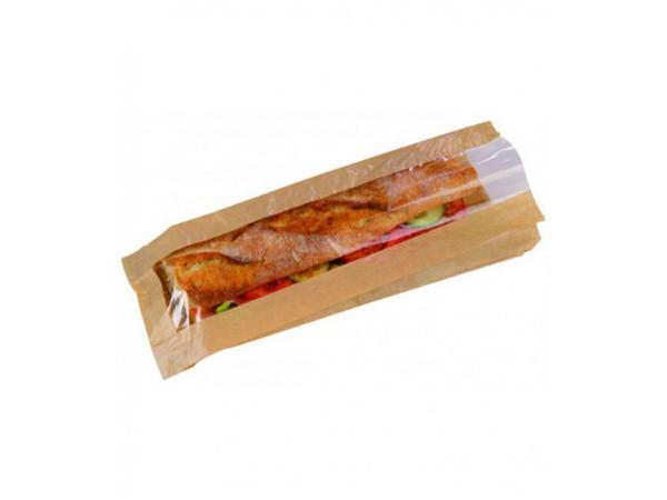 CJ. 1.000 UNDS. BOLSA MARRON DE PAPEL PARA SANDWICH CON VENTANA 120+40x340mm