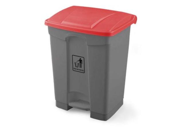 CONTENEDOR CON PEDAL GRIS + TAPA ROJA 30L