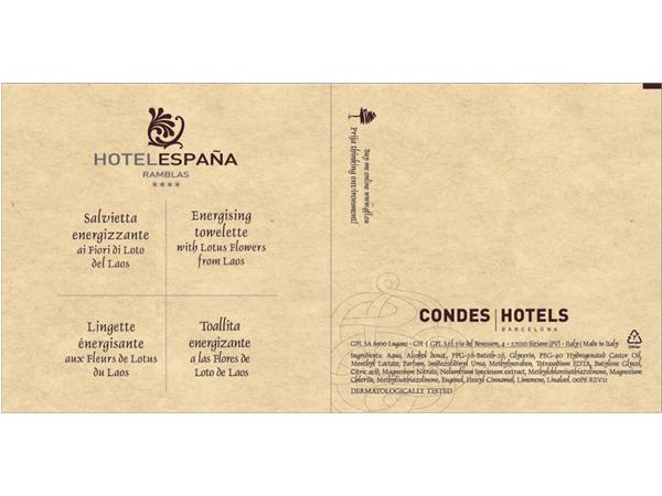 CJ. 500 UNDS. TOALLITA 9x9cm. 4ml. ENERGIZANTE A LA FLOR DE LOTO DE LAOS PRIJA HOTEL ESPAÑA