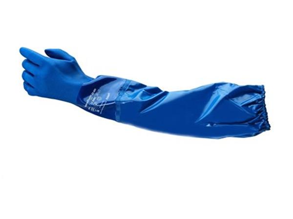 PAQ. 6 PARES GUANTE IND. PROTECCION AZUL CON MANGUITO A CODO 62CM T-9