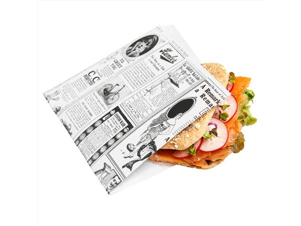 PAQ. 500 UNDS. BOLSAS ABIERTAS 2 LADOS C/IMP. PERIODICO' 32 G/M2 17x18 CM BLANCO PERG. ANTIGRASAS