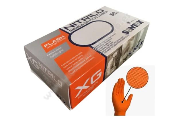PAQ. 50 UNI. GUANTE NITRILO NARANJA SIN POLVO POWER DIAMANTADO 8,5gr T-XL