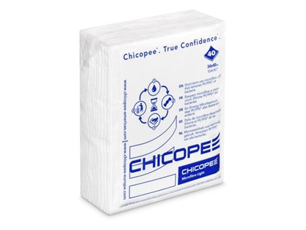 CJ. 8 PAQ. x 40 UNDS. BAYETA CHICOPEE 34x40 MICROFIBRE LIGHT LETRAS AZULES