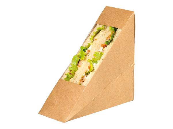 CJ. 500 UNDS. ENVASE DE CARTON CON VENTANA PARA SANDWICH TRIANGULAR SIMPLE
