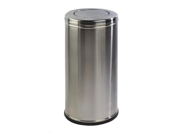 PAPELERA REDONDA INOX 40L CON CABEZAL, TAPA BASCULANTE Y CUBO INTERIOR GALVANIZADO