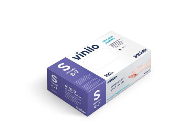 PAQ. 100 UNI. GUANTE VINILO SIN POLVO T-S