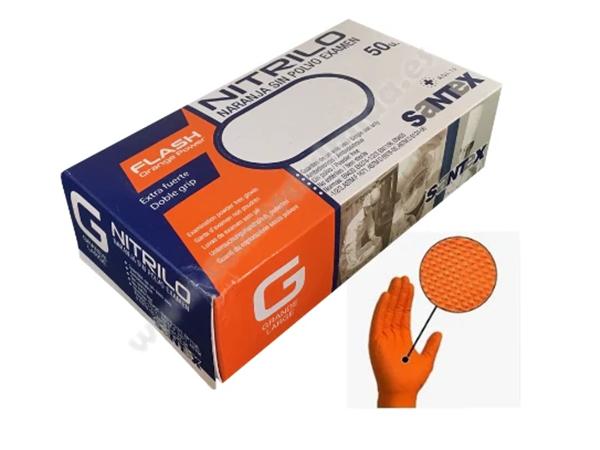 PAQ. 50 UNI. GUANTE NITRILO NARANJA SIN POLVO POWER DIAMANTADO 8,5gr T-L