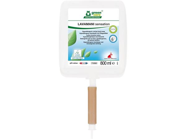 CJ. 6 UNDS CARGA CREMA LIMPIADORA ECOLOGICA GREEN CARE LAVAMANI SENSATION 800ml.