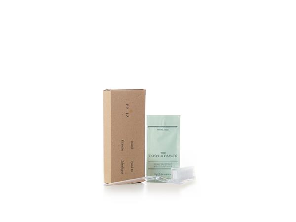 CJ. 500 UNDS. KIT DENTAL EN ESTUCHE DE PAPEL RECICLADO SELLADO DENTIFRICO 3GR Y CEPILLO PRIJA