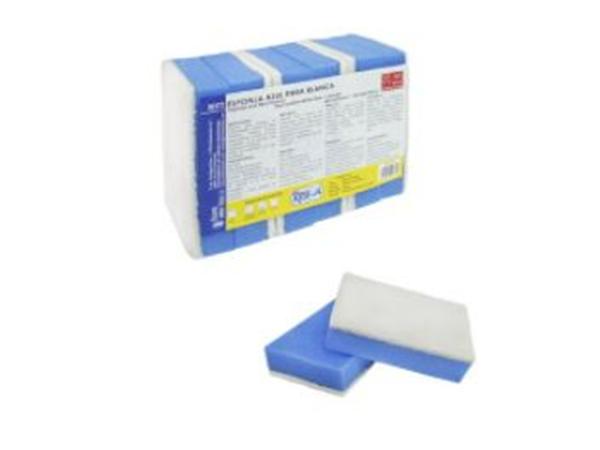 PAQ. 6 UNDS. ESTROPAJO ESPONJA AZUL + FIBRA BLANCA 8X12 CM